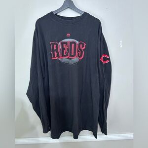 Majestic Cincinnati Reds MLB Black and Red Long Sleeve Tee Suze 3XLT
